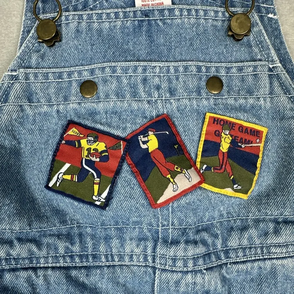 Vintage Gymboree Denim Golf Sport Patches Overall Shorts Size Small Rainbow Tag